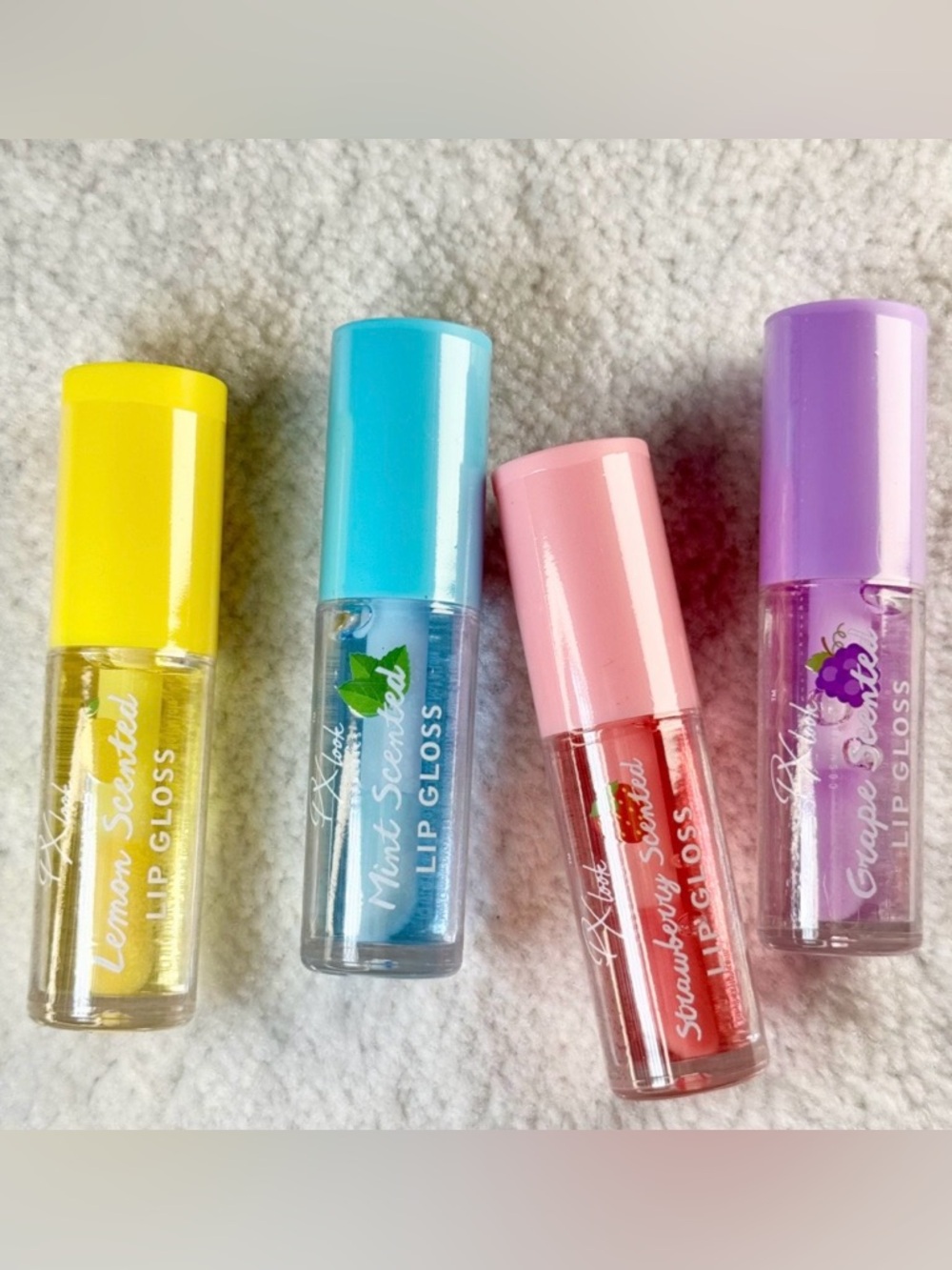 Scented Lip Gloss Set - Yellow, Blue, Pink, Purple